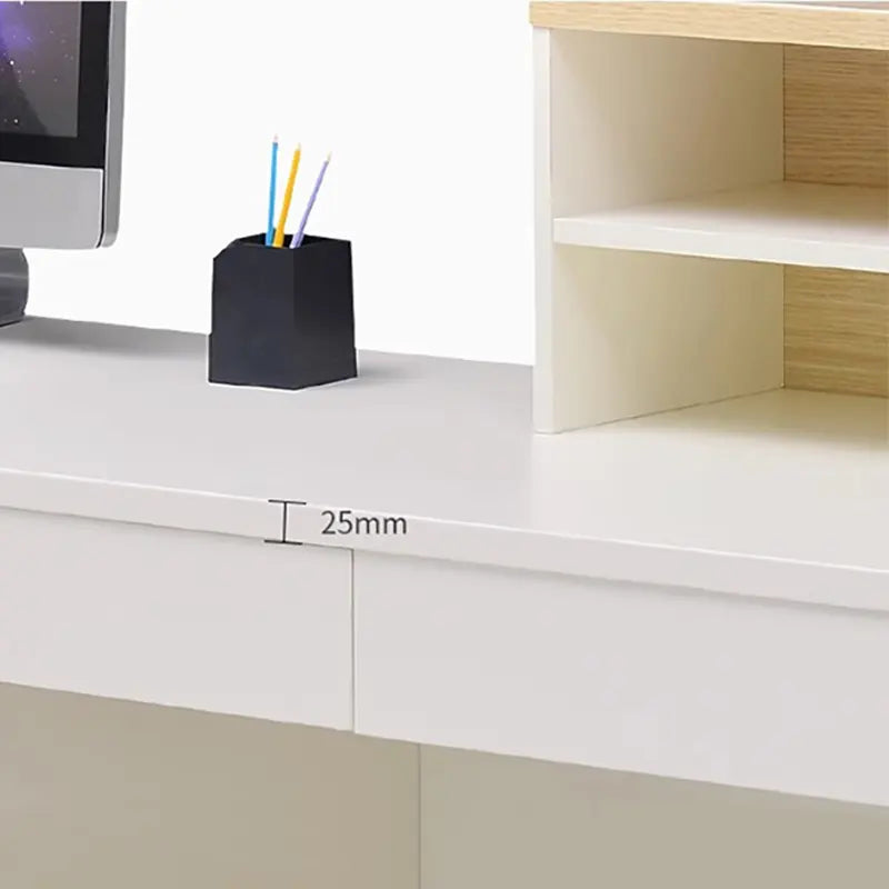 Reception Table for Office Counter Stylish Design Made in MDF and Multi Drawers & Round Wire Manager - Off White Color