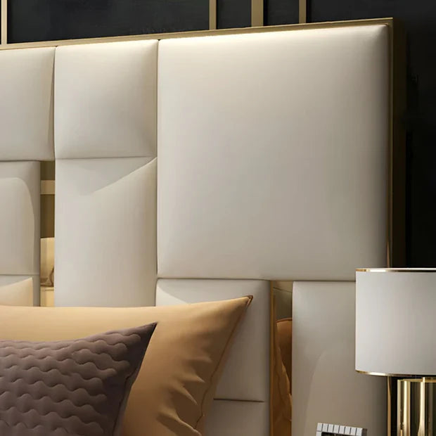 Queen Bed for Home Furniture with Upholstered headboard with sleek metal accents for your luxury Bedroom.;