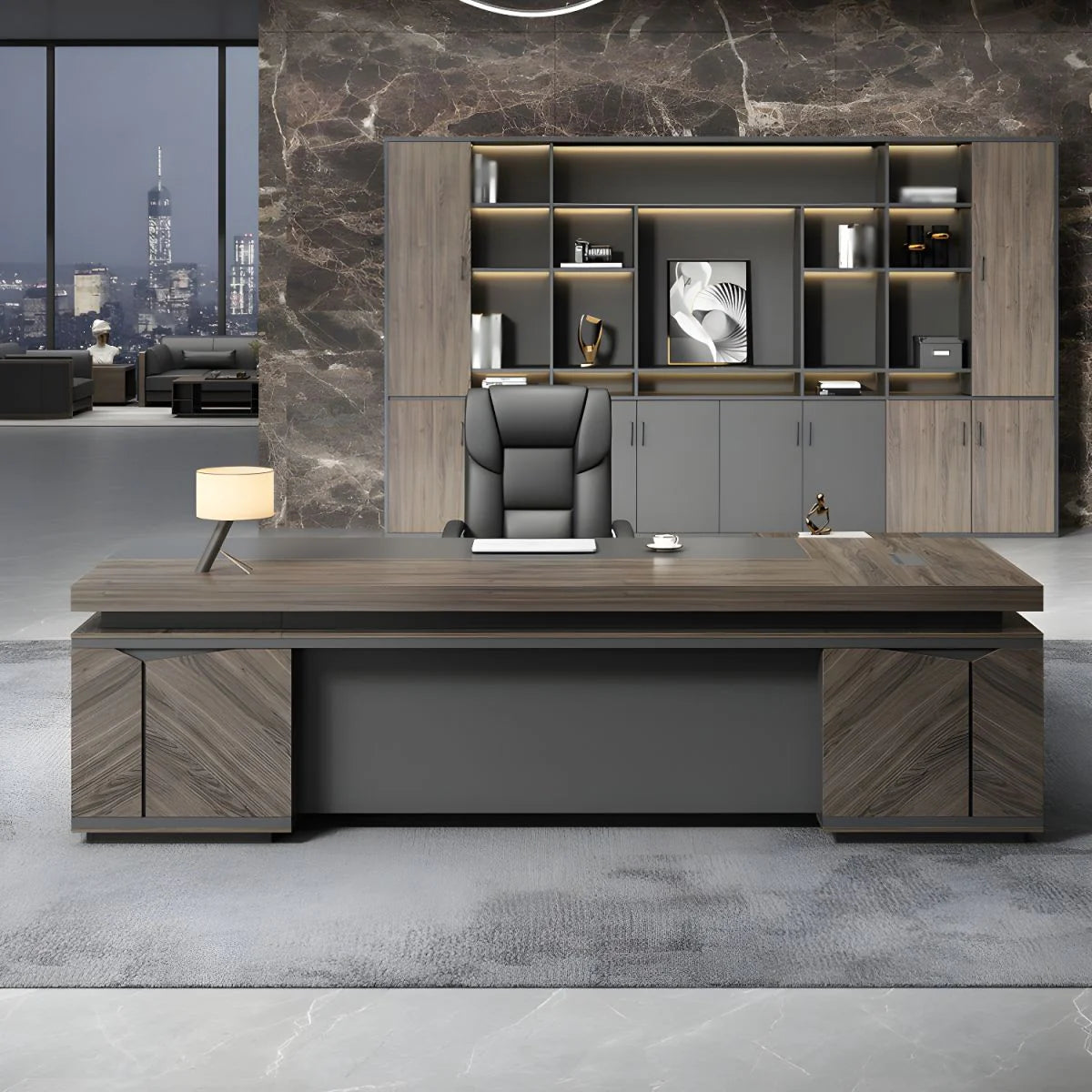 Director & Executive L-Shape Office Table Modern Desk Made in MDF with Side Unit Drawer and Storage, Wire Manager & CPU Storage