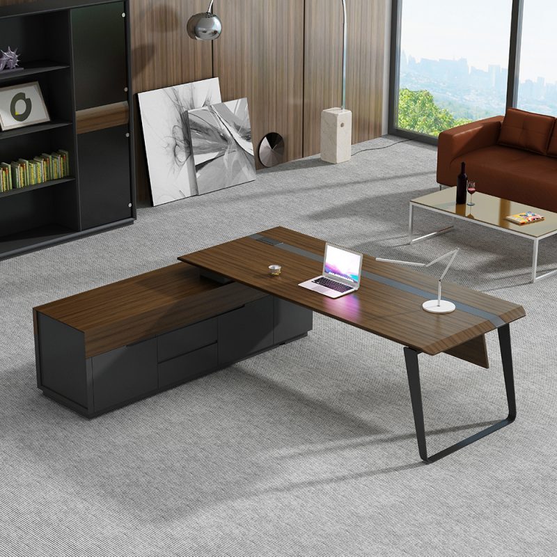 Director & Executive L-Shape Office Modern Table Made in MDF with Drawer & Wire Manager