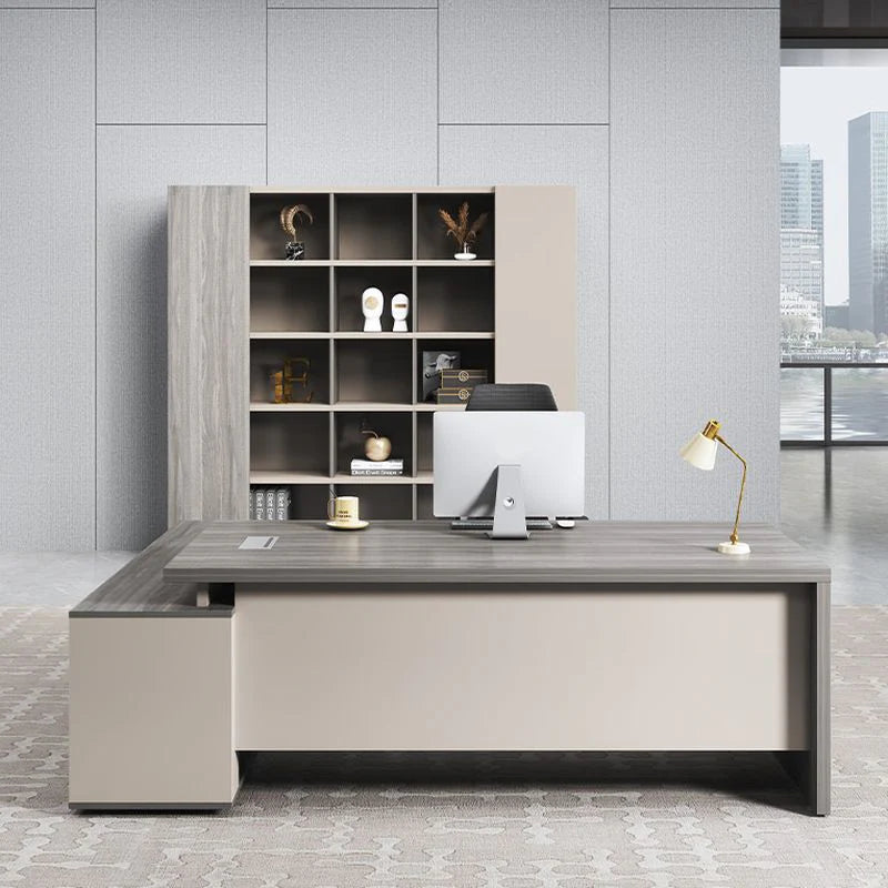 Director L-Shape Office Table Luxury Desk Made in Plywood with Wire Manager Drawers Lockable and Storage for a Modern Workspace