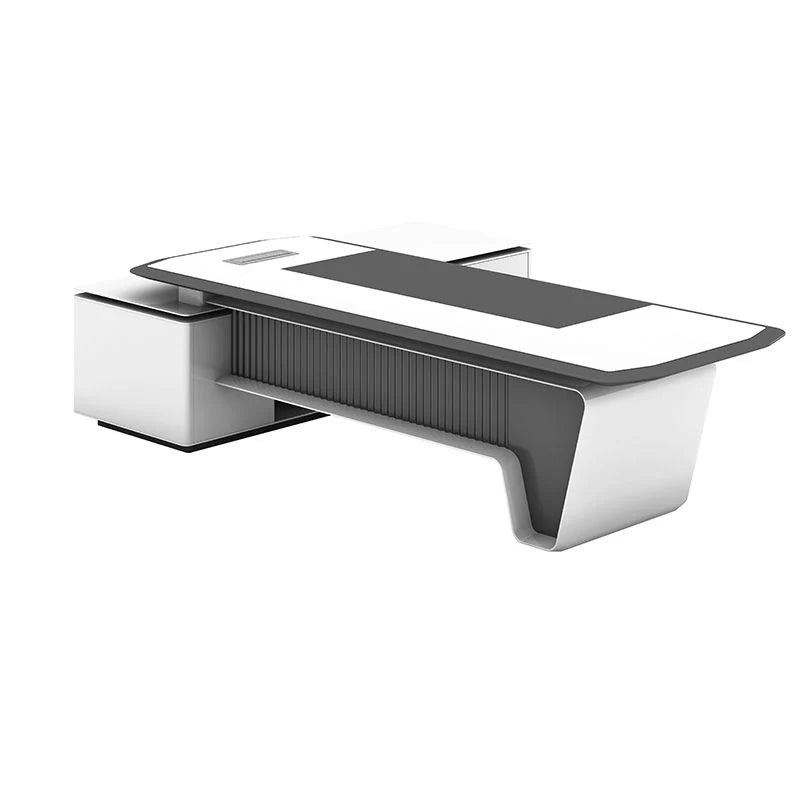 Director L-Shape Office Table Luxury Desk Made in Plywood with Veneer Reversible Orientation, Wire Manager, and CPU Storage