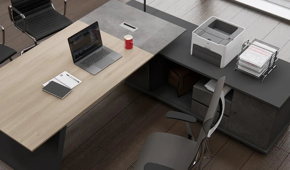 Director L-Shape Table Luxury Modern Office Desk CPU Storage Space