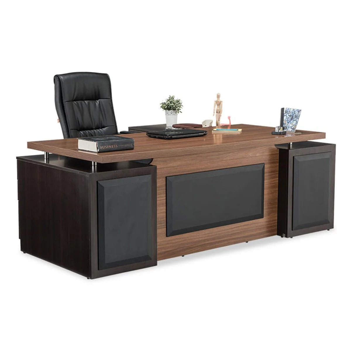 Director L shape Table Made in Engineered Wood and Matte Finish, Brown