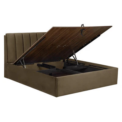 King Size Wooden Bed Upholstered Luxury Design with Hydraulic Storage Wooden Frame; Finished in Premium Velvet/Suede for Elegance ; Durability