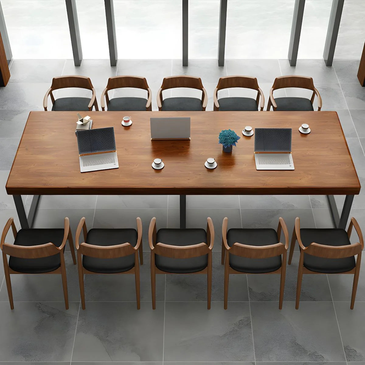 Meeting and Conference Rectangular Office Table Top Made in Solid Wood with Polish and Base in MS Metal Legs with Black Powder Coating