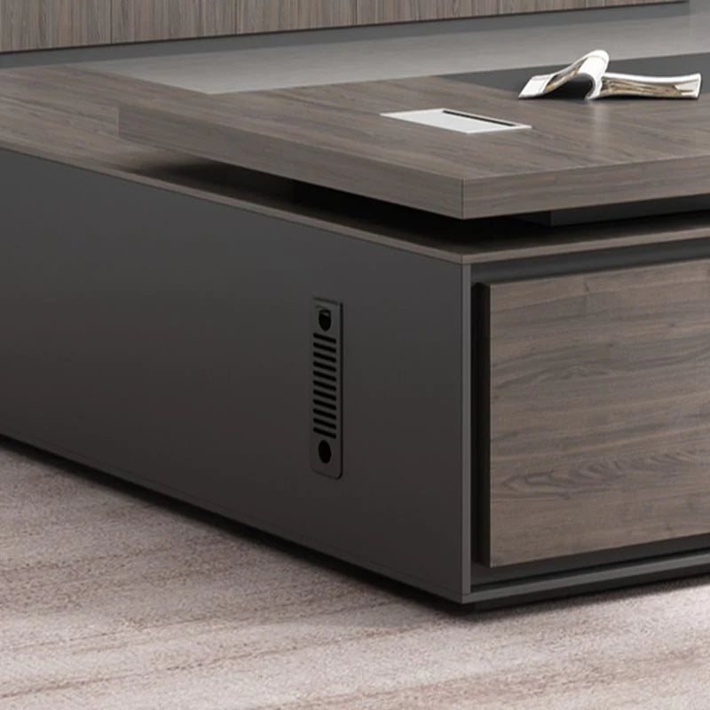 Director L-Shape Office Table Luxury Desk Made in Particle Board with Secure Drawer, Storage CPU Space, Side Unit & Wire Manager