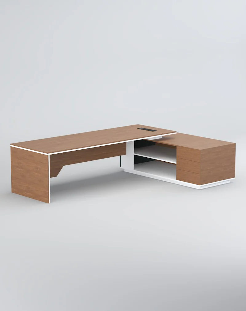 Director Office Table L-Shape Luxury Design with Modern Desk Featuring Drawer and CPU Space & Wire Manager