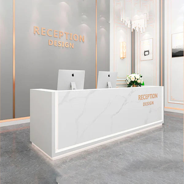 Reception Table for Office Luxury Modern Counter Stylish Design Made in MDF with Marble Pattern and drawer Keyword tray and CPU Space and Openable Storage