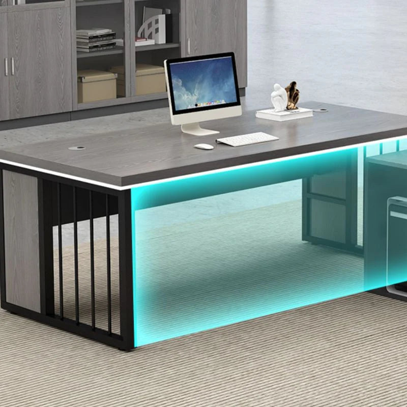 Director L-Shape Office Table Desk Made in Plywood with Wire Manager Drawers Lockable and Storage CPU Space & Metal Base