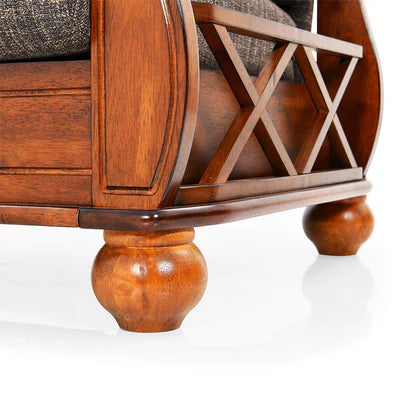 2 Seater Wooden Sofa with Fabric Upholstery ; Natural Wood Polish – Elegant ; Compact Design -
