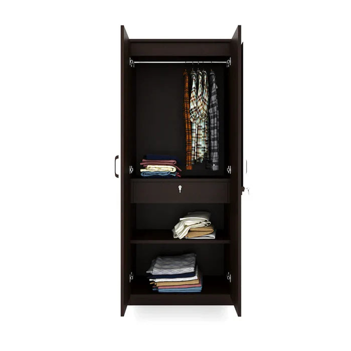 Wooden Wardrobe In 2 Doors with Mirror – Clean Design with Lock and Open Shelves