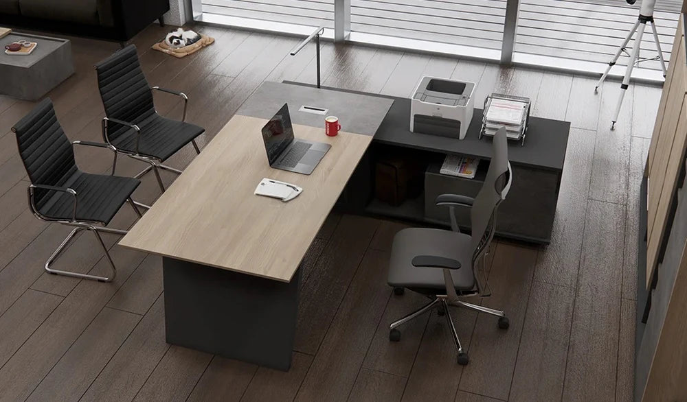 Director L-Shape Table Luxury Modern Office Desk CPU Storage Space