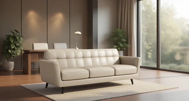 3 Seater Sofa For Home Furniture, Upholstery Pu Leatherette and Durable Design For Living Room and Office- off White