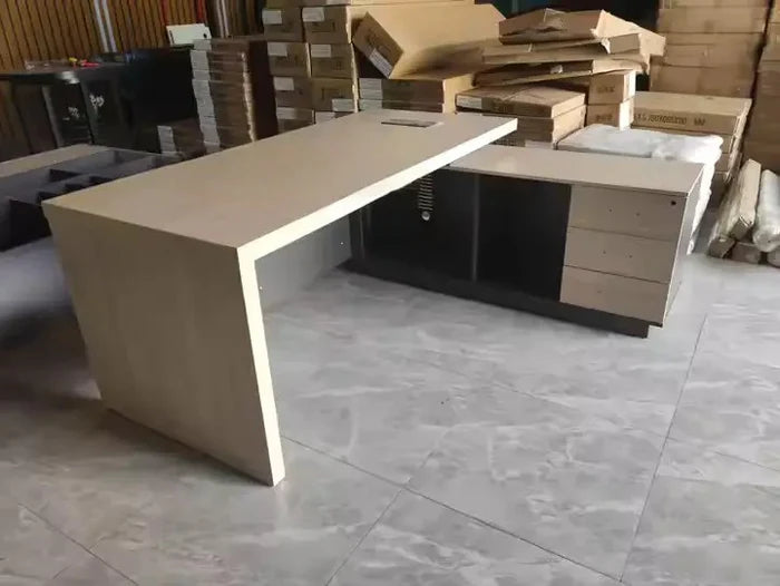 Director L-Shaped Table Luxury Design Wooden Furniture for CEO & Director Offices with Drawers and Storage