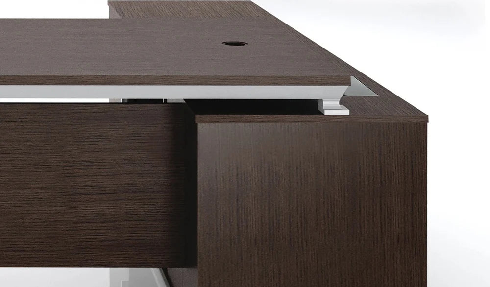 Director L-Shape Table Luxury Modern Office Desk with Made in Plywood and Dark Oak Veneer Wire Management