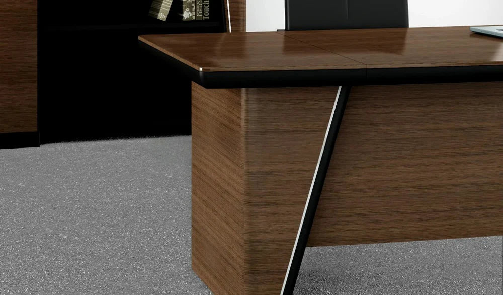 Director L-Shape Office Table Luxury Design Made in MDF with Wire manager, Side Unit and Drawers, storage