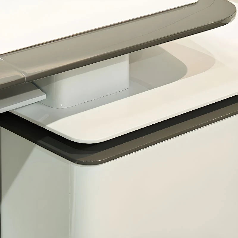 Director L-Shape Office Table Luxury Desk Made in Plywood with Veneer Reversible Orientation, Wire Manager, and CPU Storage