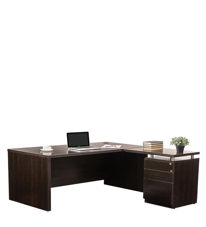 Director and Executive L shape Table Made in Pre-laminated Particle Board Brown Finish