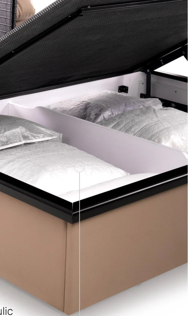 King Size Fully Upholstered Bed Made in Plyboard with Leatherette and Hydraulic Storage for Luxury