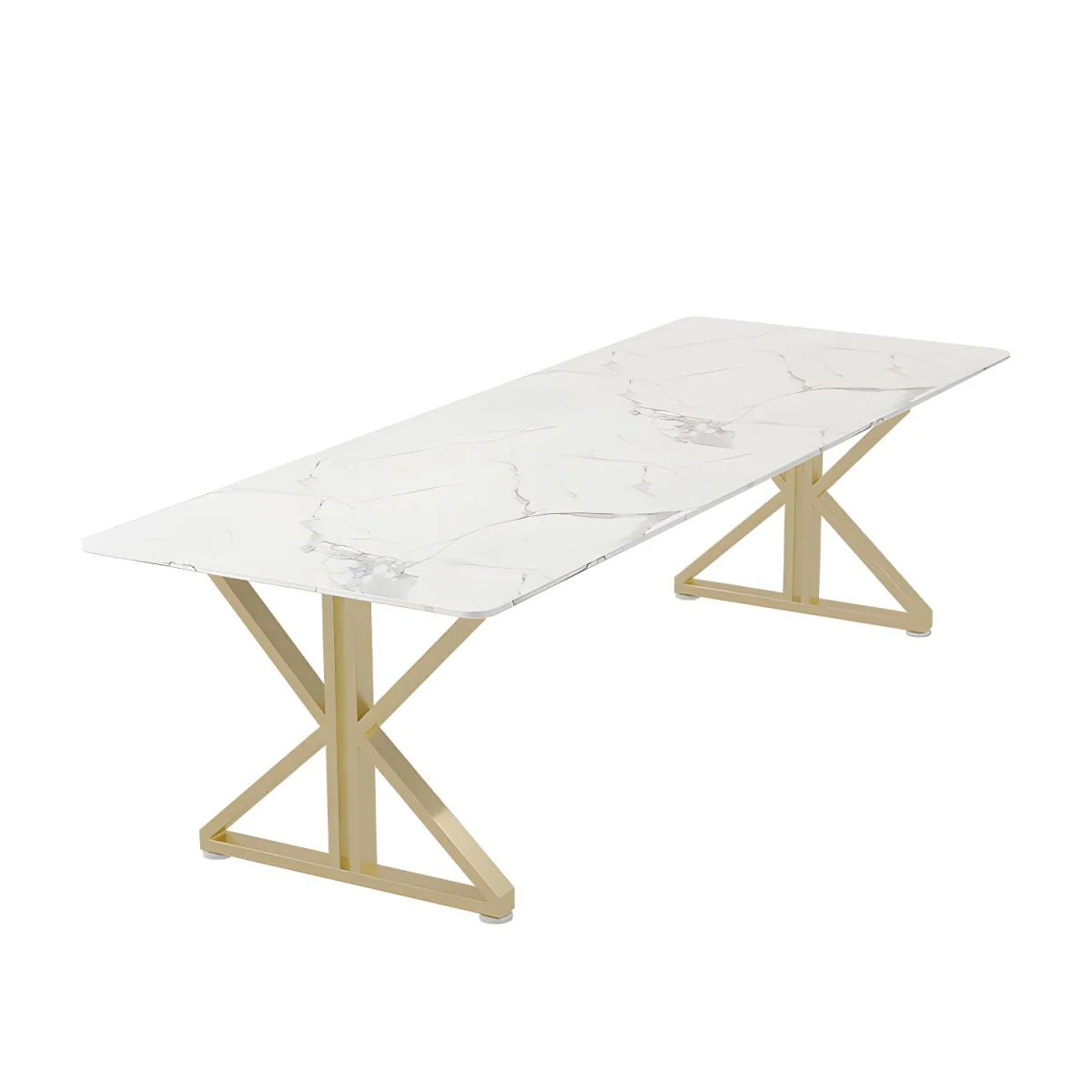 Conference and Meeting Marble Laminate Top Office Table Base in MS Metal Legs with Golden Powder Coating