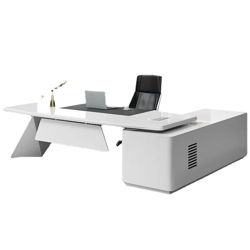 Luxury Director L-Shape Office Table Desk Made in Plywood with Veneer Wire Manager Drawers Lockable and Storage for a Modern Workspace