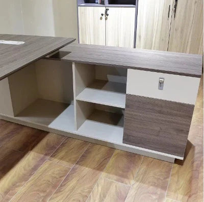 Director & Executive L-Shape Office Table Made in MDF with Side Unit Storage, Drawer, CPU Storage & Wire Manager