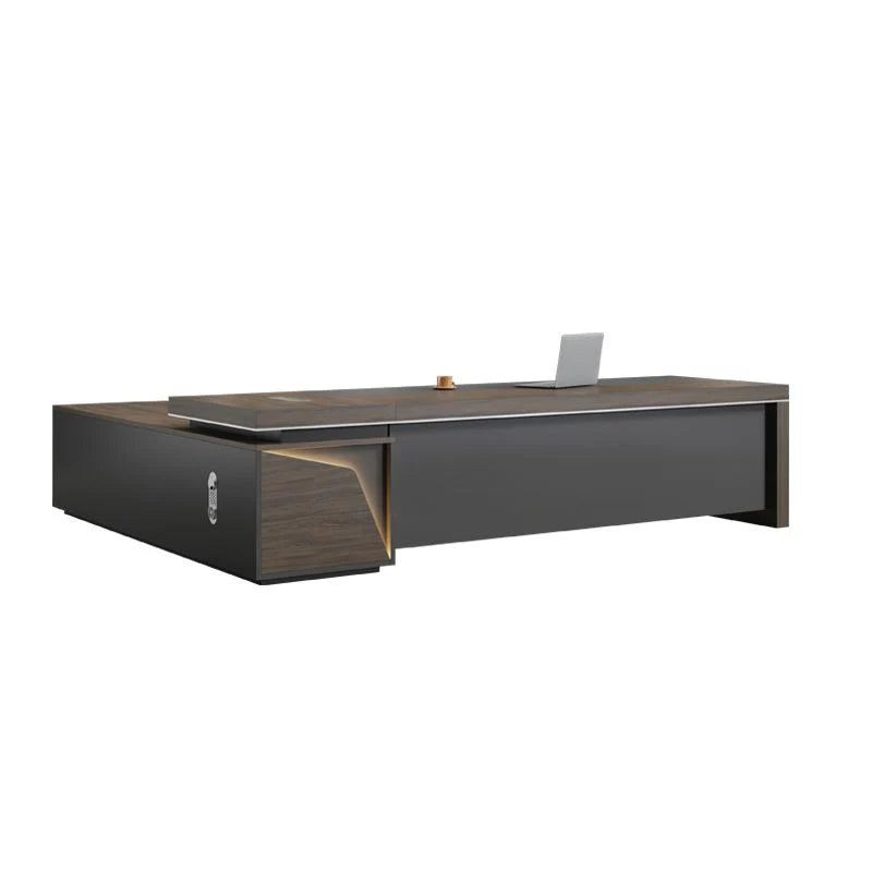 Director & Executive L-Shape Office Table Luxury Desk Made in Particle Board with Side Unit Drawer and Storage Wire Manager