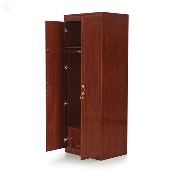 2-Door Honey Brown Wardrobe with Hanging Space, Drawers & Shelf – Compact Yet Spacious Design