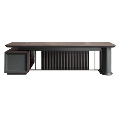 Director & Executive L-Shape Office Table Modern Desk with Side Open Shelves, Drawer, CPU Storage & Wire Manager
