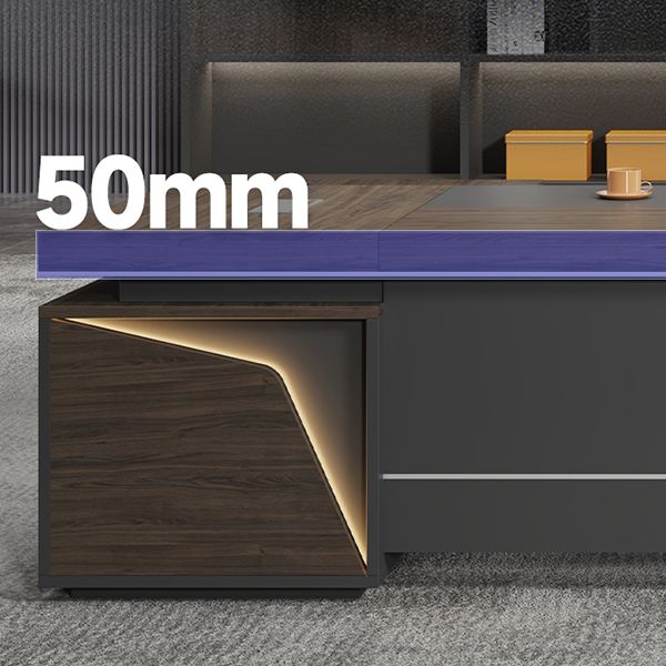 Director & Executive L-Shape Office Table Luxury Desk Made in Particle Board with Side Unit Drawer and Storage Wire Manager