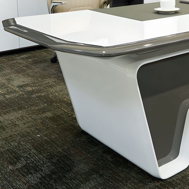 Director L-Shape Office Table Luxury Desk Made in Plywood with Veneer Reversible Orientation, Wire Manager, and CPU Storage