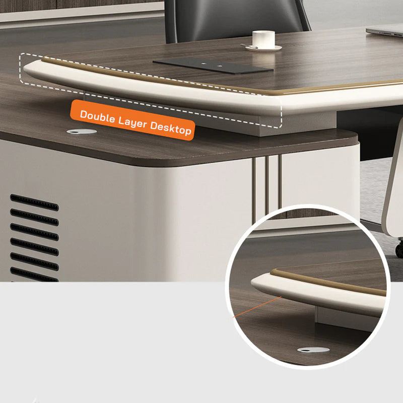 Director L-Shape Office Table Luxury Desk with Multi-Function Ports, Hettich & Blum Hardware Drawers and Ample Storage