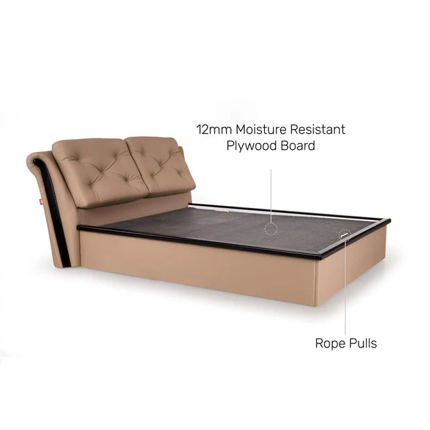 King Size Fully Upholstered Bed Made in Plyboard with Leatherette and Hydraulic Storage for Luxury