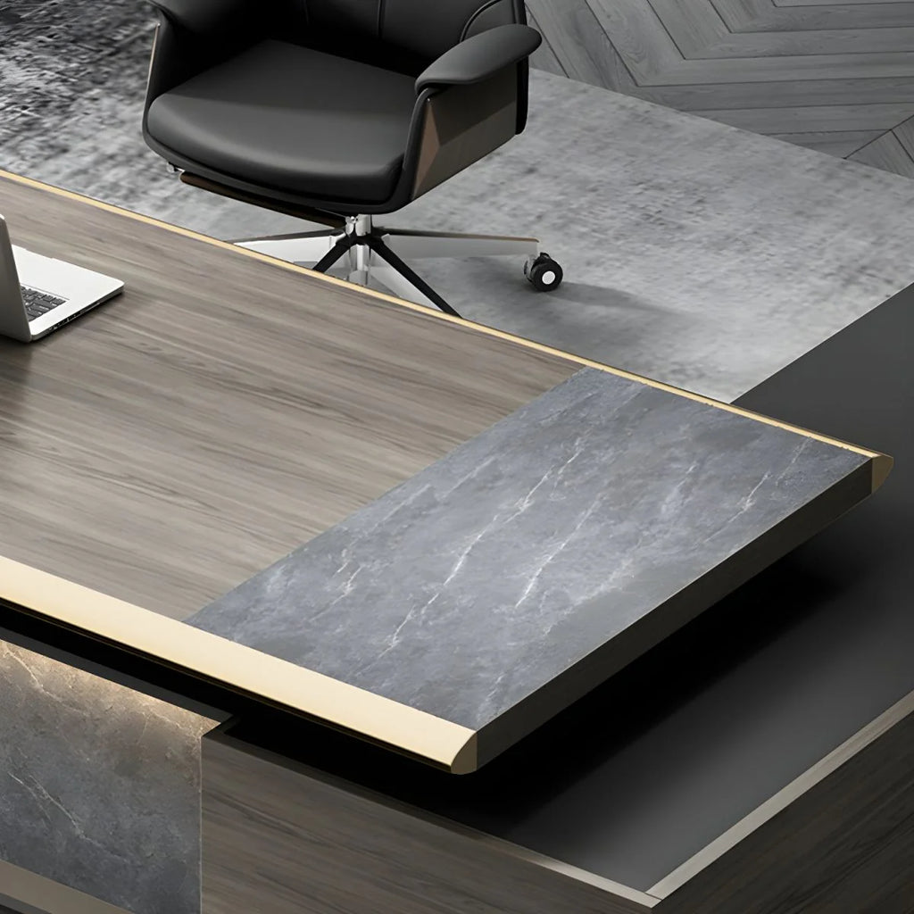 Director & Executive L-Shape Office Table Luxury Desk Made in MDF Side Unit Drawer and Storage Wire Manager