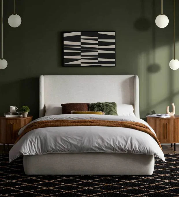 king‑size Velvet Upholstered Bed with headboard, support legs, and seamless box‑spring‑free setup—luxurious, modern elegance.
