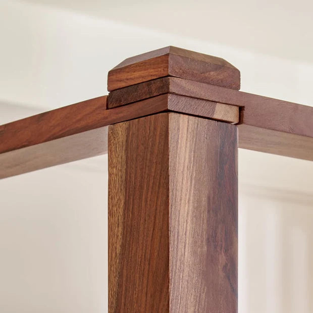 Queen Size Solid Sheesham Wood Poster Bed with Soft Headboard ; without Storage;