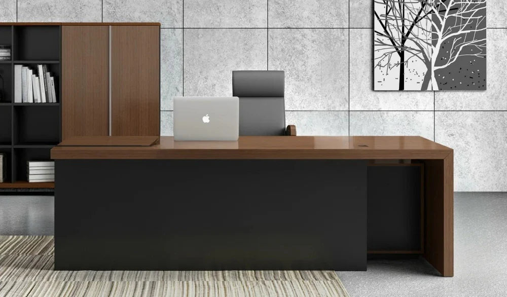 Director L-Shape Table Luxury Modern Office Desk Made in Plywood with Side unit drawers and Openable Storage & Pedestal