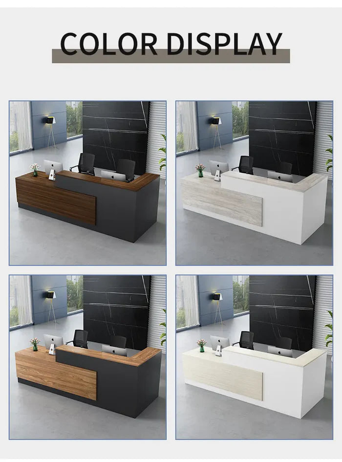 Reception Table for Office Luxury Modern Counter Stylish Design and Drawers Bookshelf Ample Storage & Openable Storage - Grey & Brown