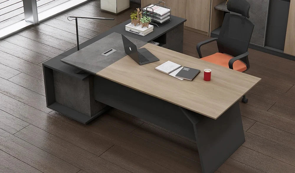 Director L-Shape Table Luxury Modern Office Desk CPU Storage Space