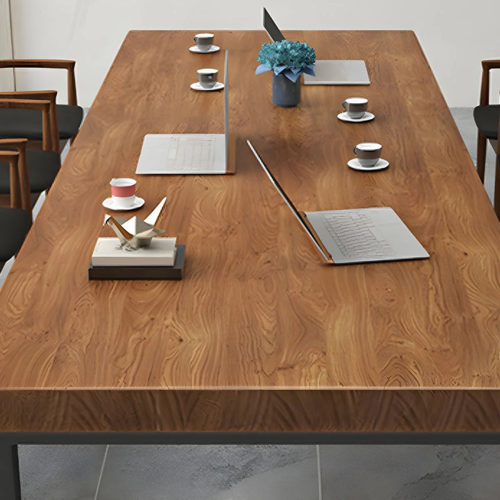 Meeting and Conference Rectangular Office Table Top Made in Solid Wood with Polish and Base in MS Metal Legs with Black Powder Coating