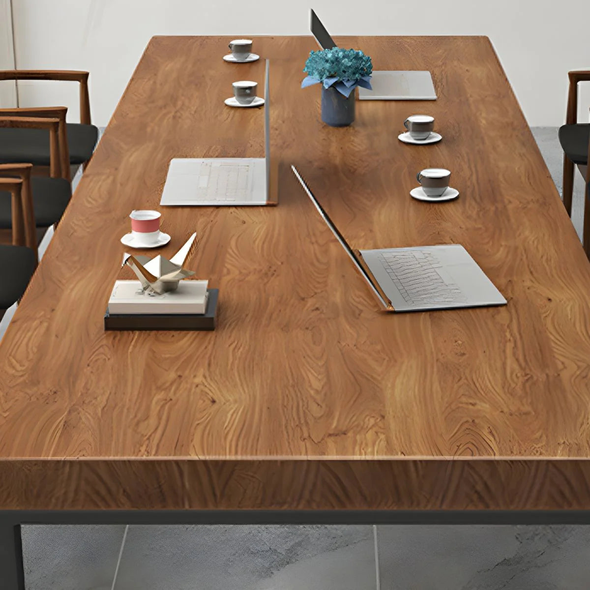 Meeting and Conference Rectangular Office Table Top Made in Solid Wood with Polish and Base in MS Metal Legs with Black Powder Coating