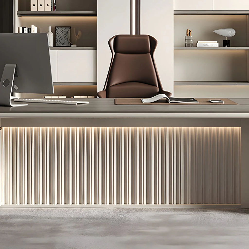 Director & Executive L-Shape Office Table Luxury Desk Made in MDF with Reversible Orientation Side Unit Drawer and Storage Wire Manager & CPU Storage
