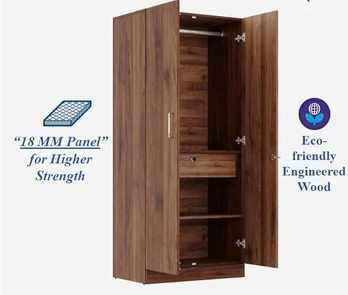 Wooden Wardrobe with Modern Design & Durable Self with 2 Door, Drawer & Mirror