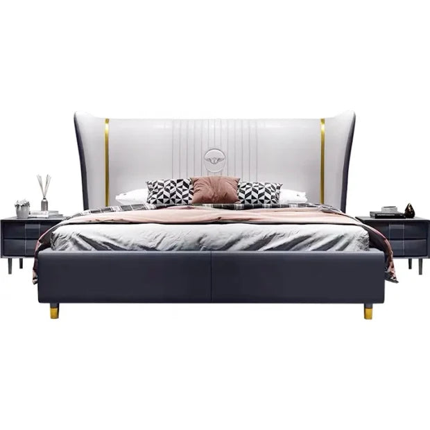 Modern Leatherette Luxury Premium Bed – Solid Wood, Plywood Frame; High-Density Foam