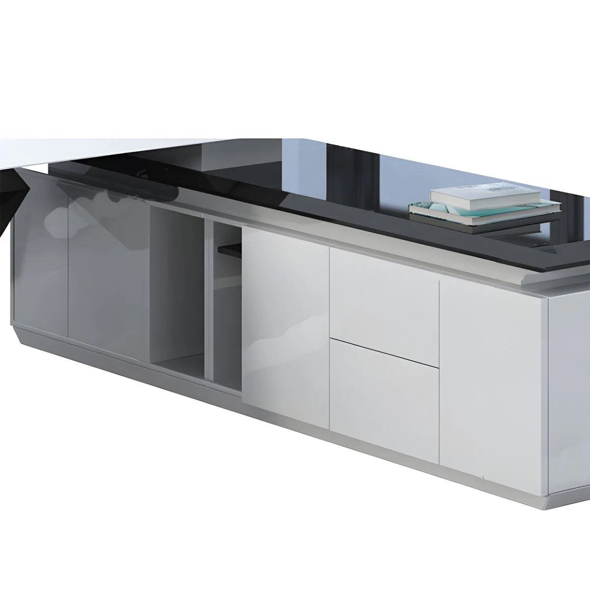 Director & Executive L-Shape Office Table Luxury Desk Made in MDF with Side Unit Drawer and Storage Wire Manager & CPU Storage