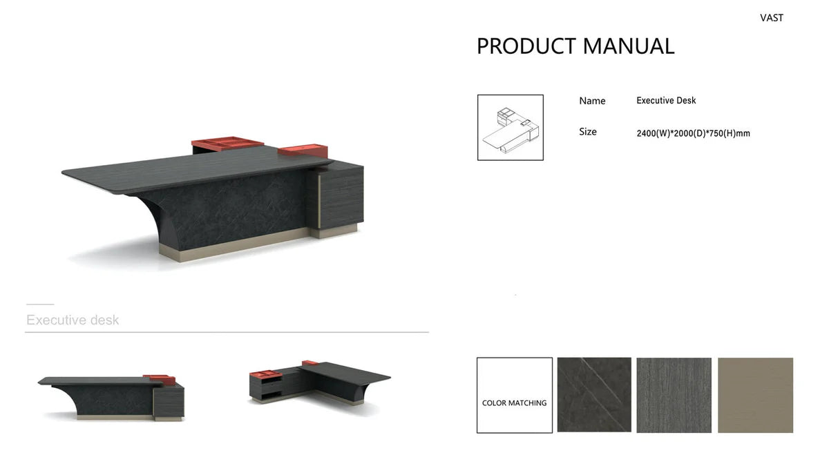 Director l-Shaped for office Table and Luxury Design Made in Ply with Veneer & Edge Banding and Brown Oak Finish