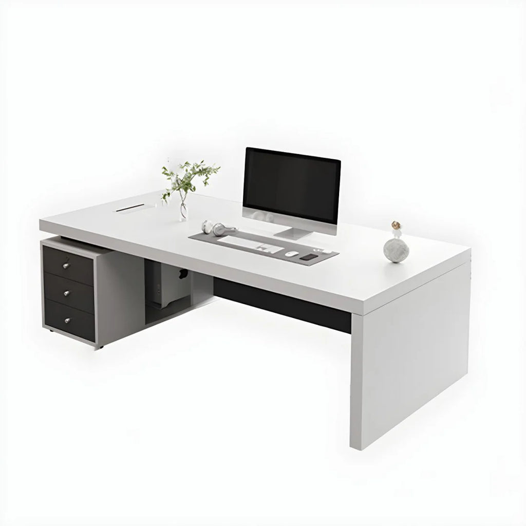 Director & Executive Rectangular Office Table Luxury Desk Made in Particle Board with Drawer and CPU Storage, Wire Manager