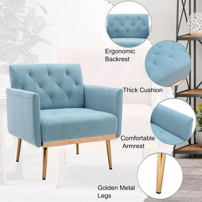 Lounge Chair with Arm For Home Furniture Modern &amp; Durable Design Upholstery Velvet Comfortable Seating for Living Room &amp; Offices - Sky Blue