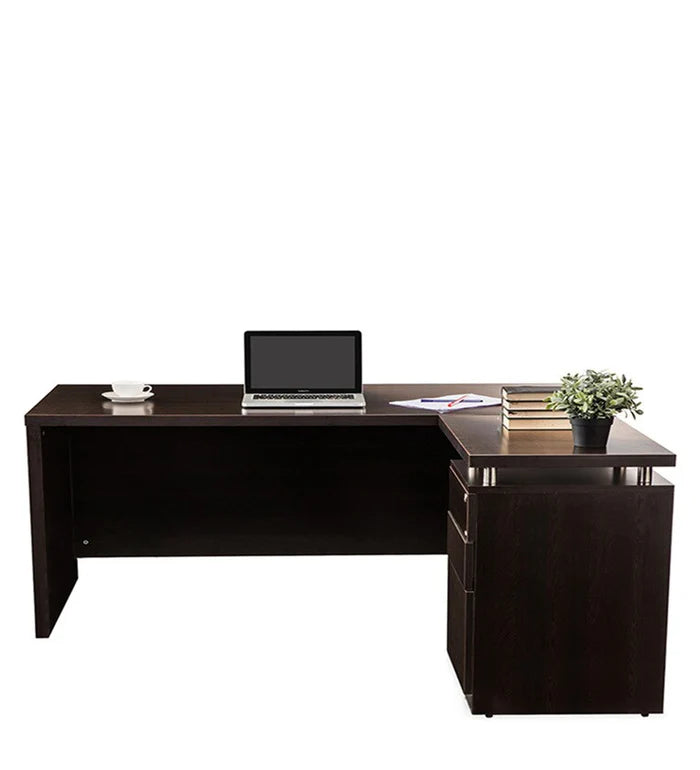 Director and Executive L shape Table Made in Pre-laminated Particle Board Brown Finish